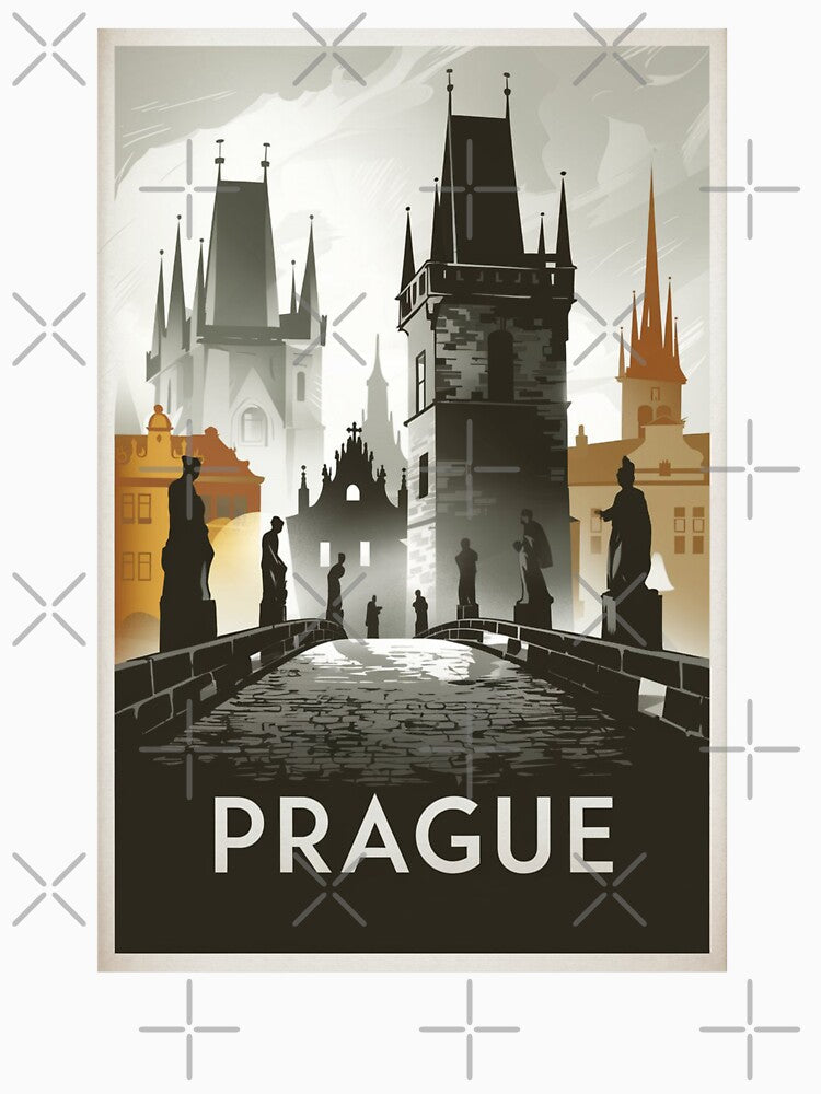 Prague Vintage Travel Poster by TravelerRat Unisex , , , Long Sleeve Tee