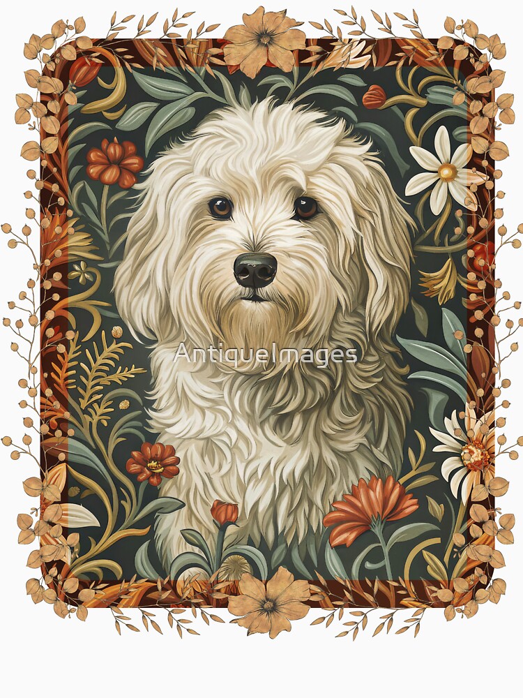 Cute White Shaggy Dog Havanese or Maltese by AntiqueImages Unisex , , , Long Sleeve Tee