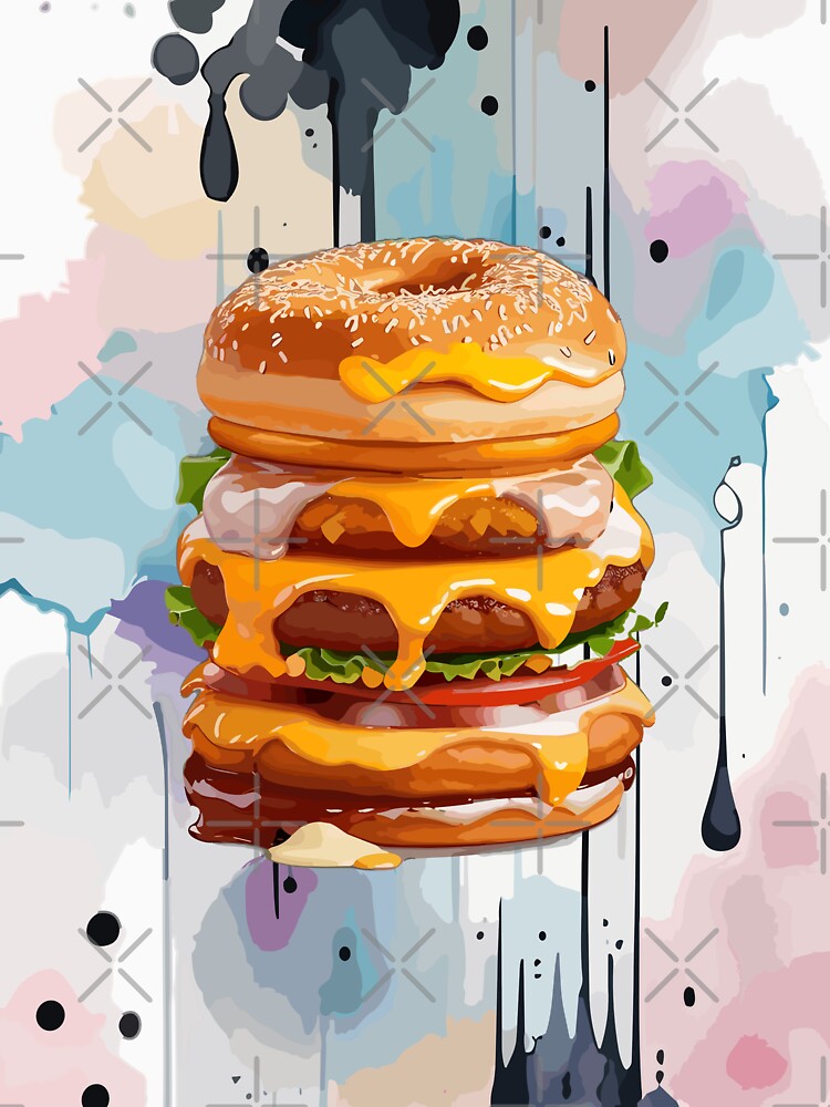 Double Donut Burger - Fast Food Favorite by FridPix Unisex , , , Long Sleeve Tee