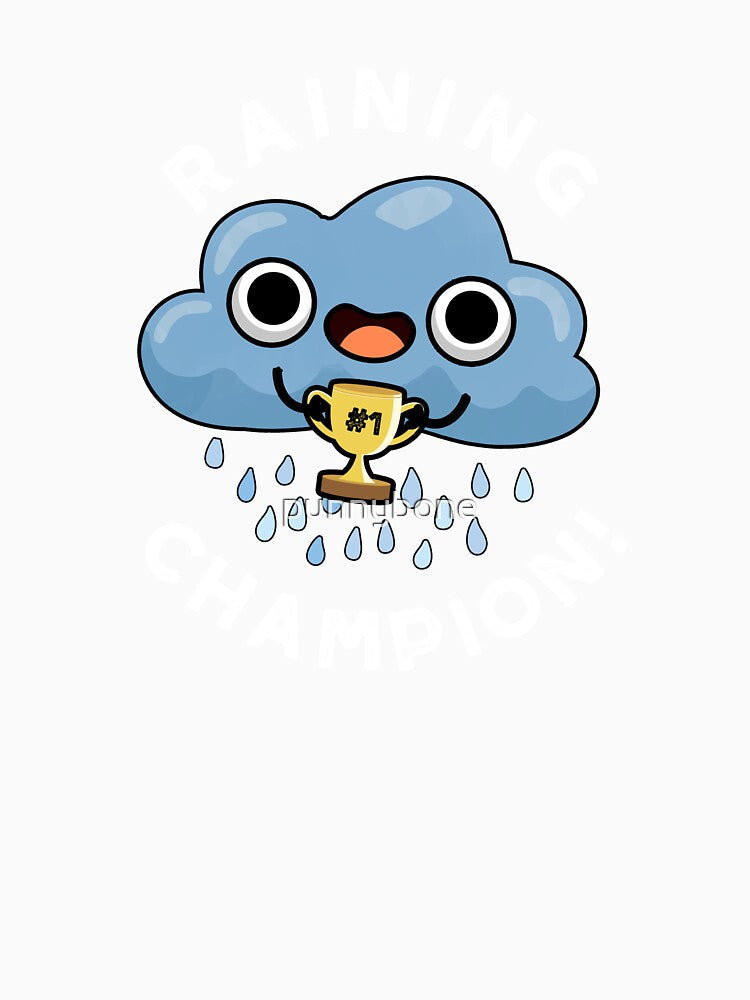 Raining Champ cute Weather Rain Cloud Pun (Dark BG) by punnybone Unisex , , , Long Sleeve Tee