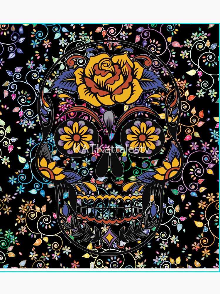 Floral Skull on Flower Print by KATKattalestv Unisex , , , Long Sleeve Tee