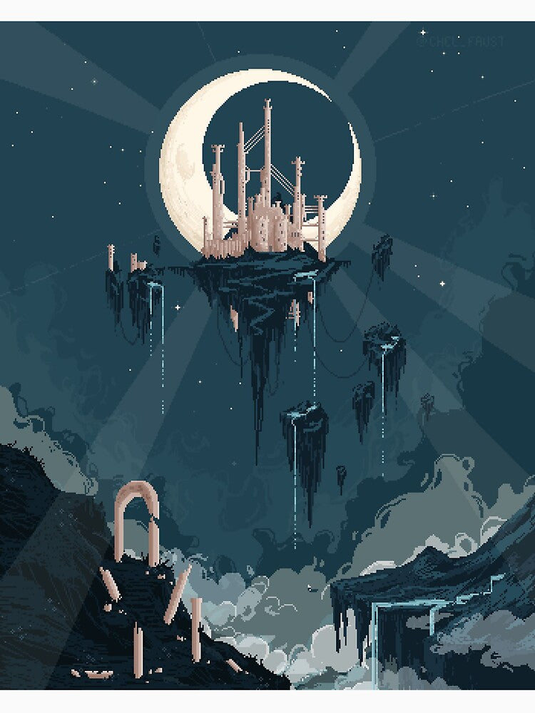 Pixelated Moon Ruins by Mustafa Fardin Unisex , , , Long Sleeve Tee