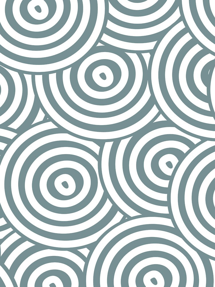 Blue and White Hypnotic Circle Pattern Coordinates w/ Farrow & Ball 2022 Popular Color Stone Blue 86 - Colour Trends - Trending Hue by ColorOfTheYears
