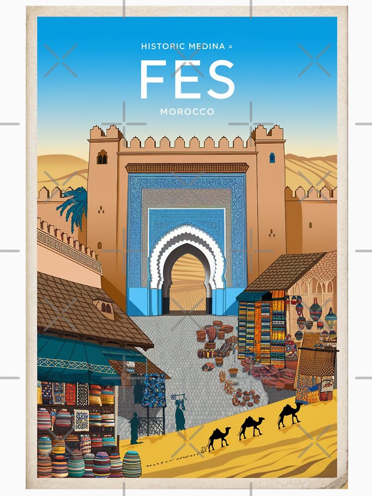 Fes Vintage Travel Poster by TravelerRat Unisex , , , Long Sleeve Tee
