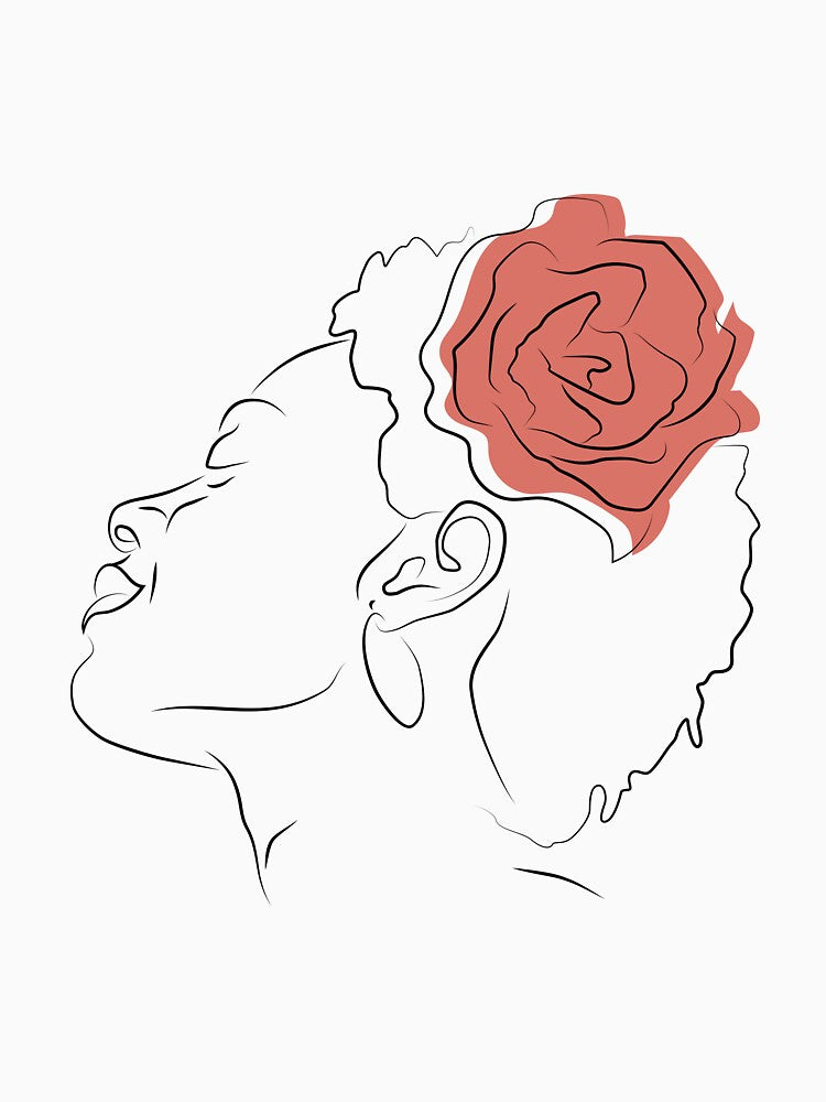 Sensual Girl With Red Rose Flower LIne Art by ElenaArtDesign