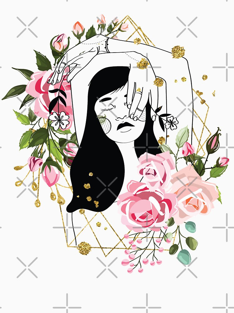 Women Portrait with Flowers Nymph Line Art by HerMindSpeaks