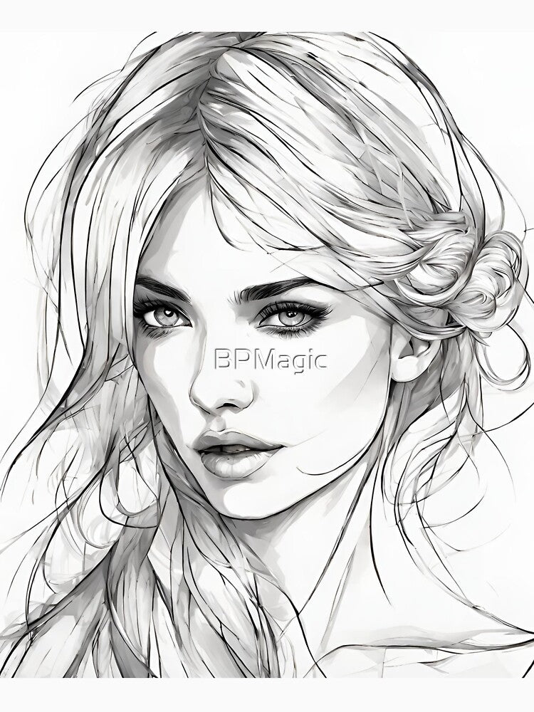 Monochrome Mastery: Abstract Portrait Line Art in Black & White - Waida by BPMagic