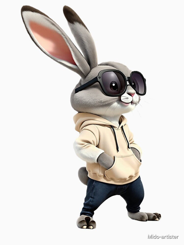 Cool Rabbit in Sunglasses and by Mido-artister Unisex , , , Long Sleeve Tee