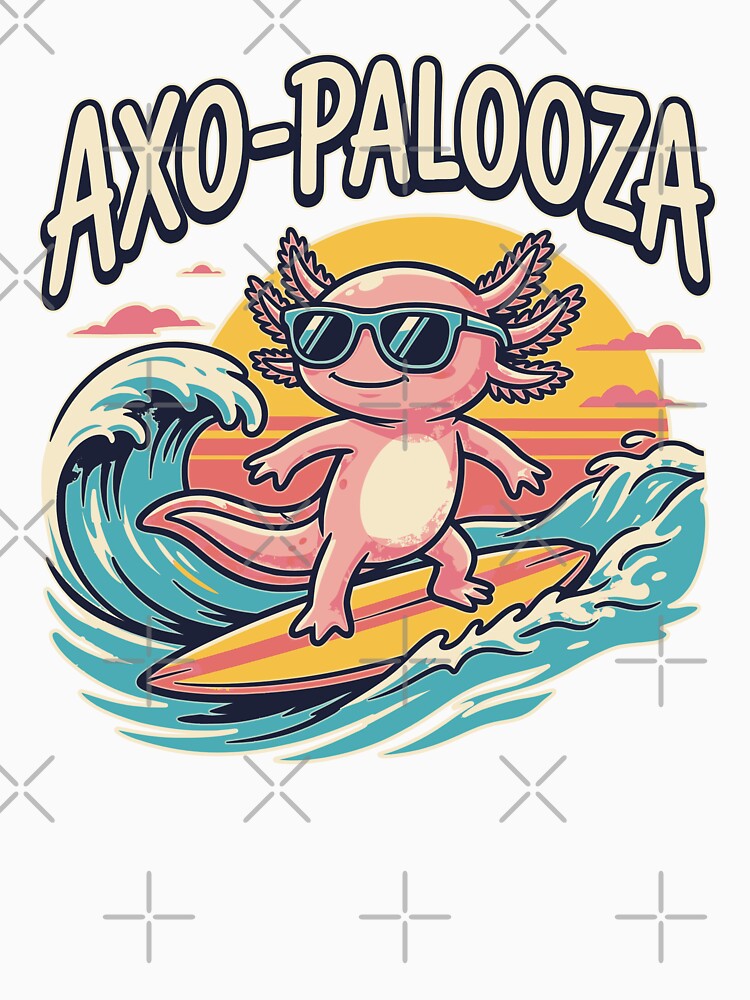 Funny cute Axolotl Axo-Palooza surfboard parody 90s Alternative music festival, Beige - HD ONLINE STORE by bard-art