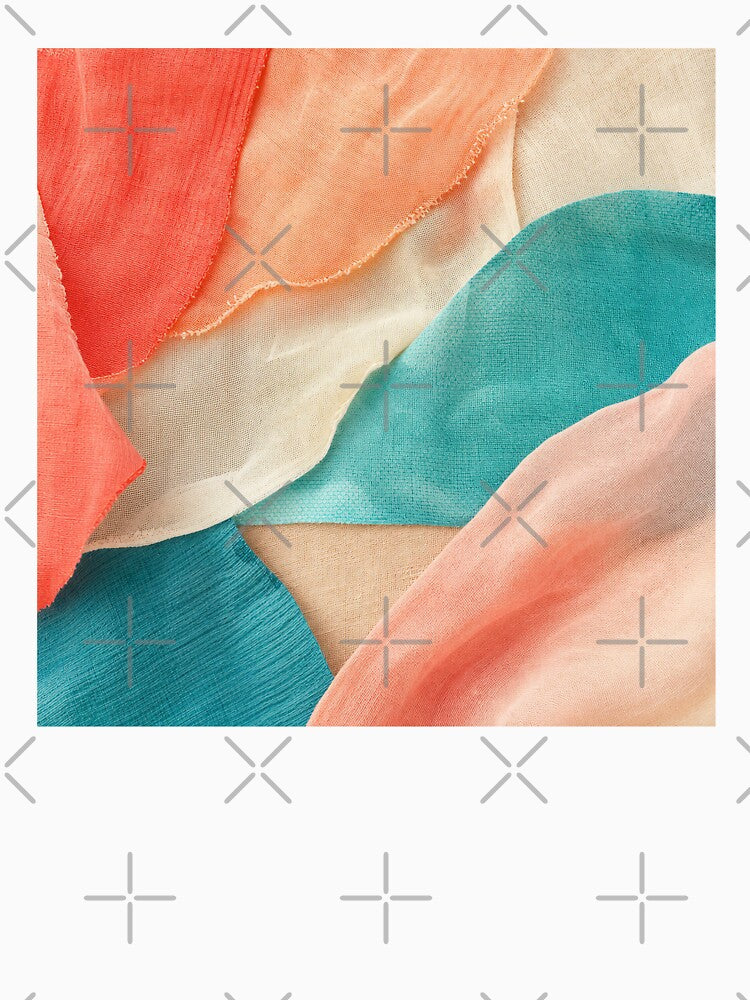 Coral Teal Layered Textile Collage by frumixart Unisex , , , Long Sleeve Tee