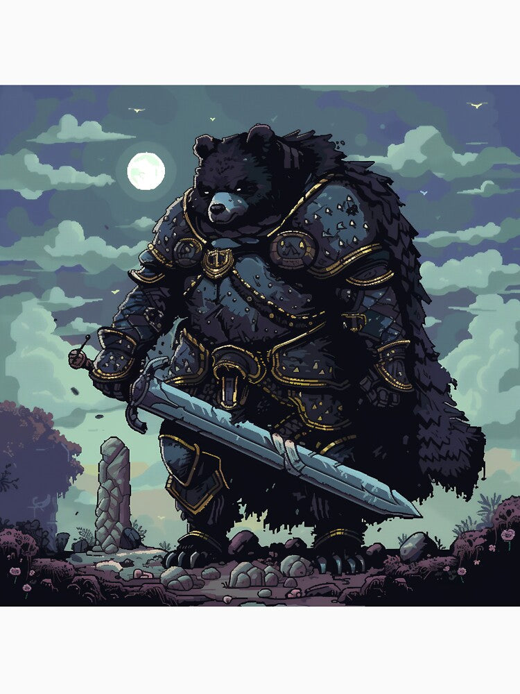 Black Bear Pixel Knight by Kaos-Bit Unisex , , , Long Sleeve Tee