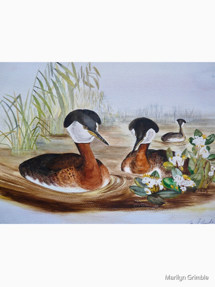 Crested Grebes - watercolour by Marilyn Grimble Unisex , , , Long Sleeve Tee