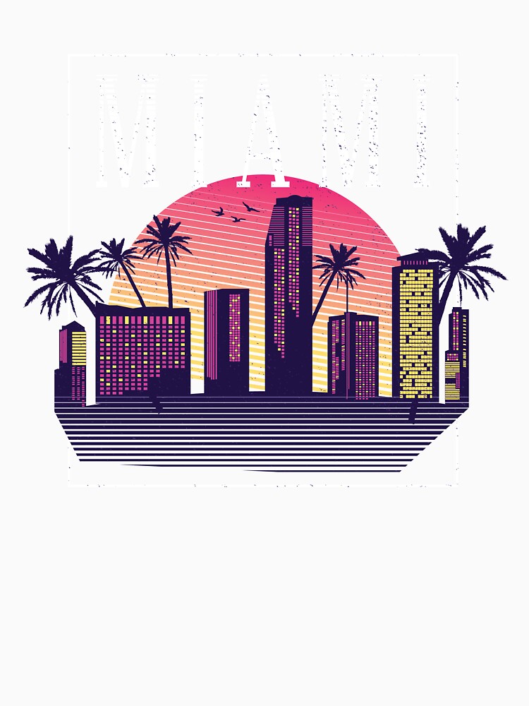 Miami Cityscape Skyscrapers Sunset - 80s Retro Nostalgia by AaaleXX Unisex , , , Long Sleeve Tee