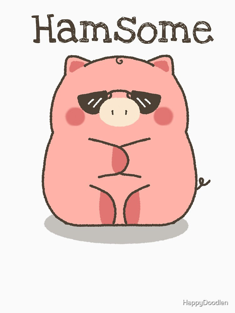 Hamsome - Cute Funny Pig Pun by HappyDoodlen Unisex , , , Long Sleeve Tee