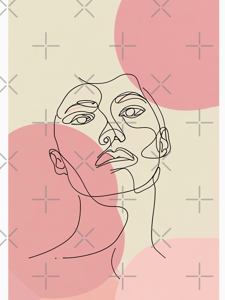 Blush Minimalist Line Art Face – Abstract One Line Portrait on Soft Neutral Background by Pixelzo