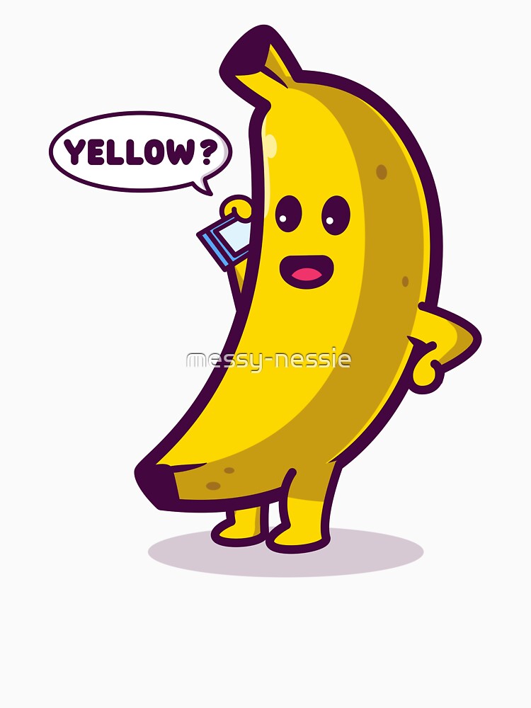 Funny yellow banana answering phone with "Yellow?" pun punny by messy-nessie Unisex , , , Long Sleeve Tee
