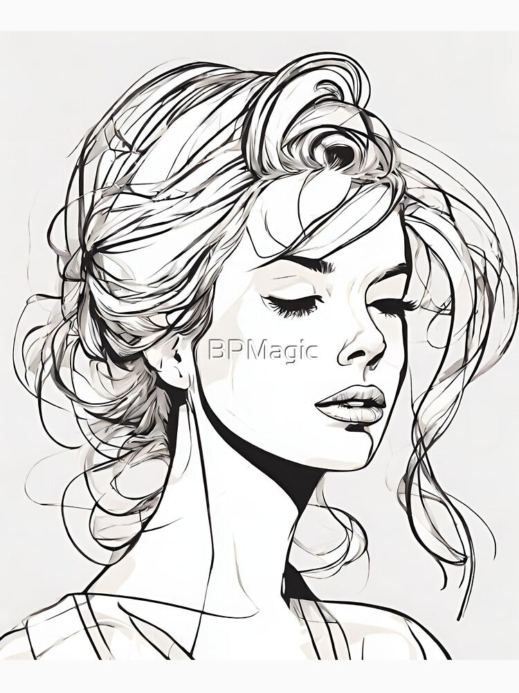 Monochrome Mastery: Abstract Portrait Line Art in Black & White - Roxi by BPMagic
