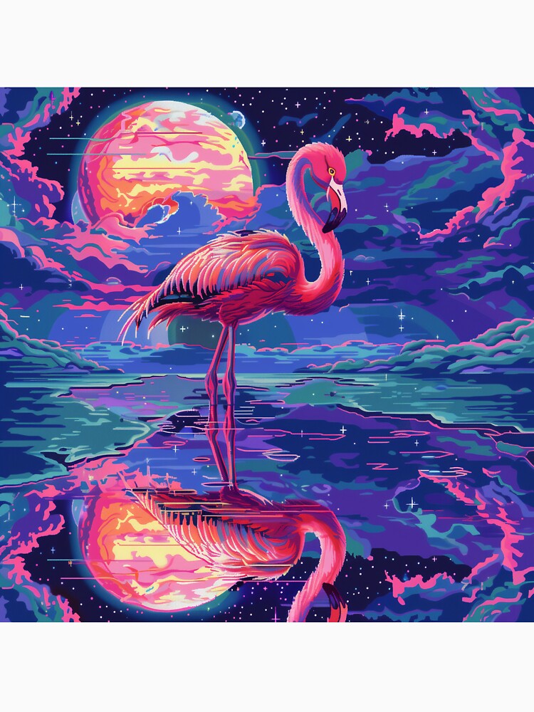 Cosmic Flamingo Pixel Art by Kaos-Bit Unisex , , , Long Sleeve Tee