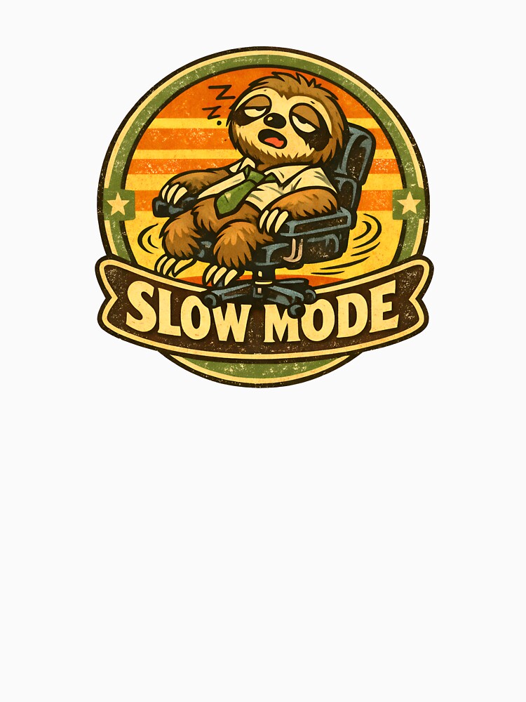 Too Tired to Work – Funny Lazy Sloth Vintage Cartoon Badge by WorkXPlay Unisex , , , Long Sleeve Tee