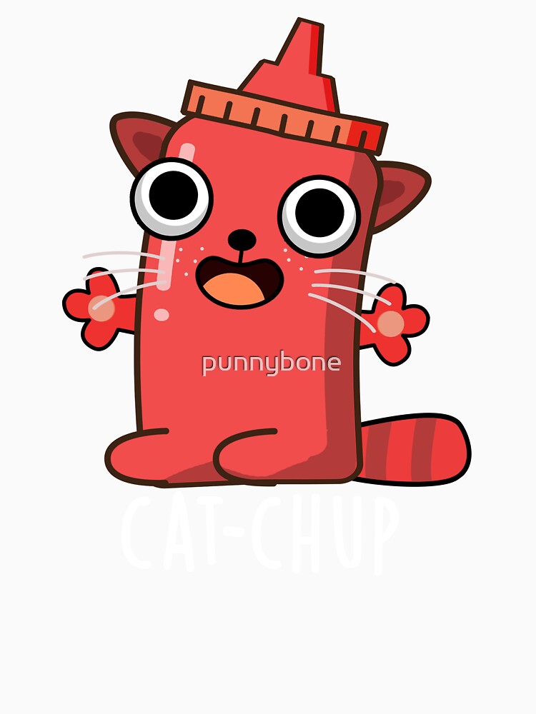 Cat-chup Funny Ketchup Pun (Dark BG) by punnybone Unisex , , , Long Sleeve Tee