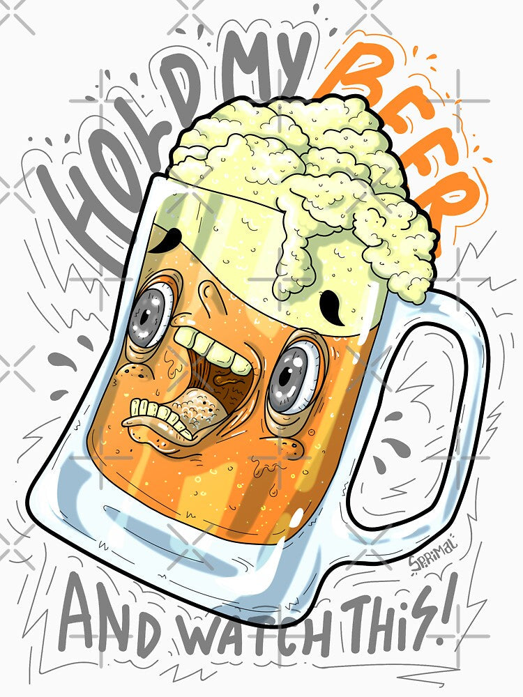 Hold my beer and watch this funny beer lover vector graphic by SPIRIMAL Unisex , , , Long Sleeve Tee