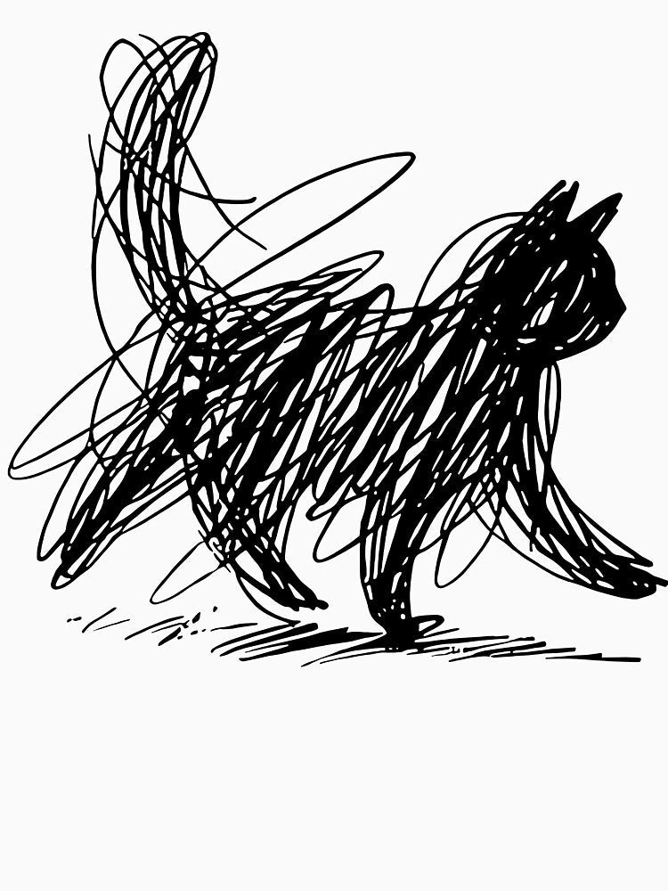 Scribble Cat Abstract Sketch Minimalist Cat Art Lover by pansak Unisex , , , Long Sleeve Tee