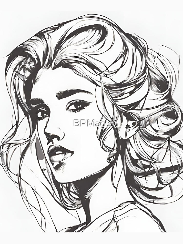 Monochrome Mastery: Abstract Portrait Line Art in Black & White - Nalia by BPMagic