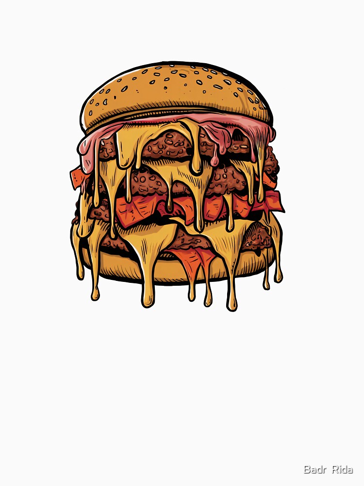 Giant Cheesy Burger Illustration - Delicious and Juicy by Badr Rida Unisex , , , Long Sleeve Tee