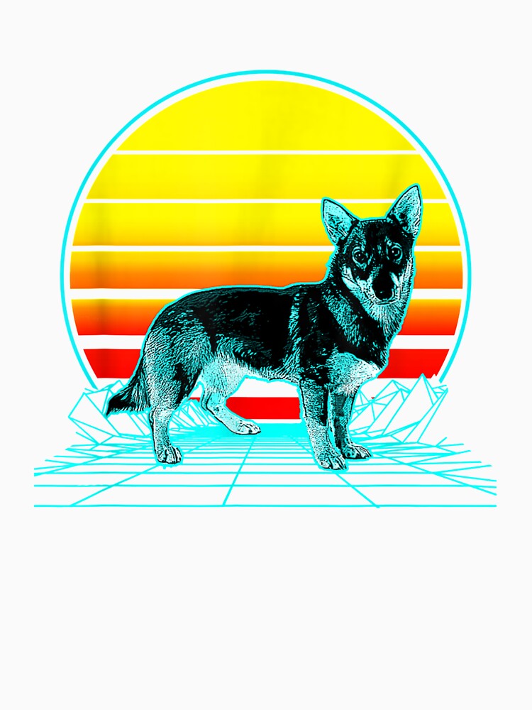 Retro Vintage Sunset Swedish Vallhund by shirleyfinley Unisex , , , Long Sleeve Tee