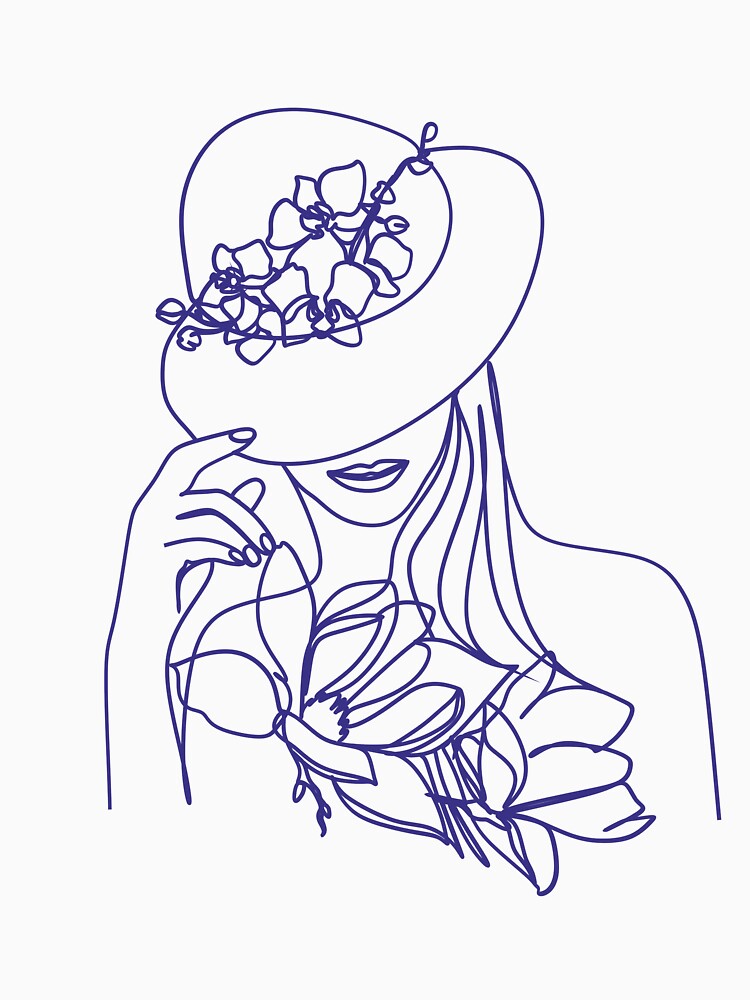 Tote Bag Minimalist Floral Hat Line Art – Elegant Woman Portrait by yedi dijital