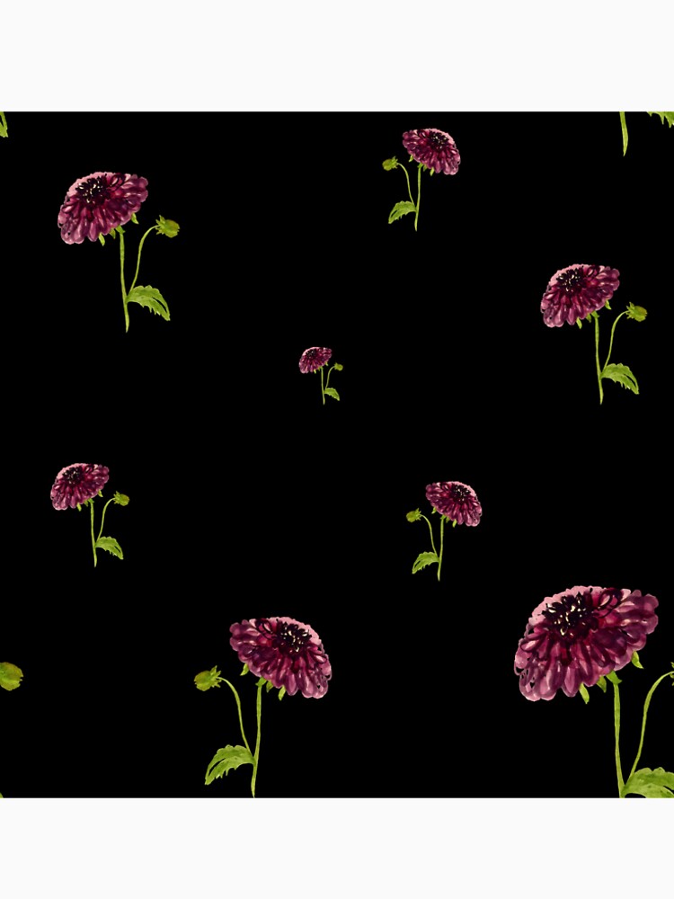 Dahlia red seamless cute pattern a watercolor black by Yana Mustafina | Boho Soulful Designs
