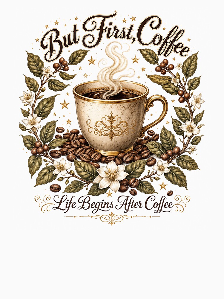 But First Coffee — Life Begins After Coffee Botanical by WornWildCo Unisex , , , Long Sleeve Tee
