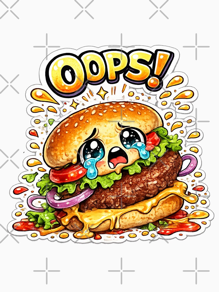 Oops Burger – Cute Kawaii Dropped Burger Manga Design by Kevin Shearer Unisex , , , Long Sleeve Tee
