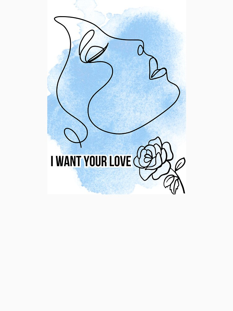 I Want Your Love - Minimalist Woman Line Art & Blue Watercolor by LoraDesign98