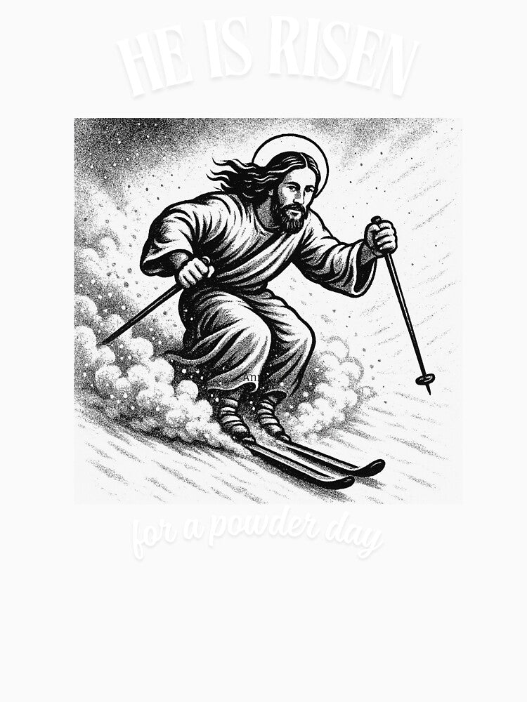 Jesus skiing, on a powder day by MAGGIOREdesign Unisex , , , Long Sleeve Tee