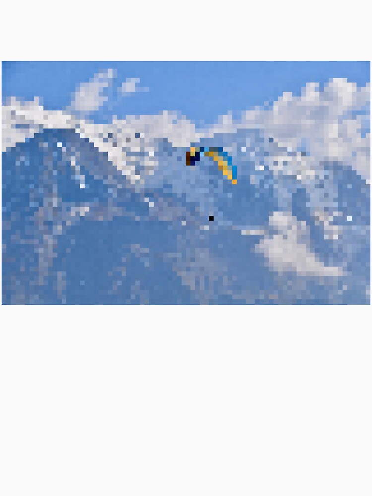 Pixelated Paraglider & Snowy Mountain Scene by Potato Quality Prints Unisex , , , Long Sleeve Tee