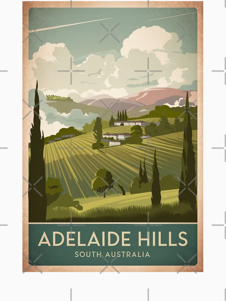 Adelaine Vintage Travel Poster by TravelerRat Unisex , , , Long Sleeve Tee