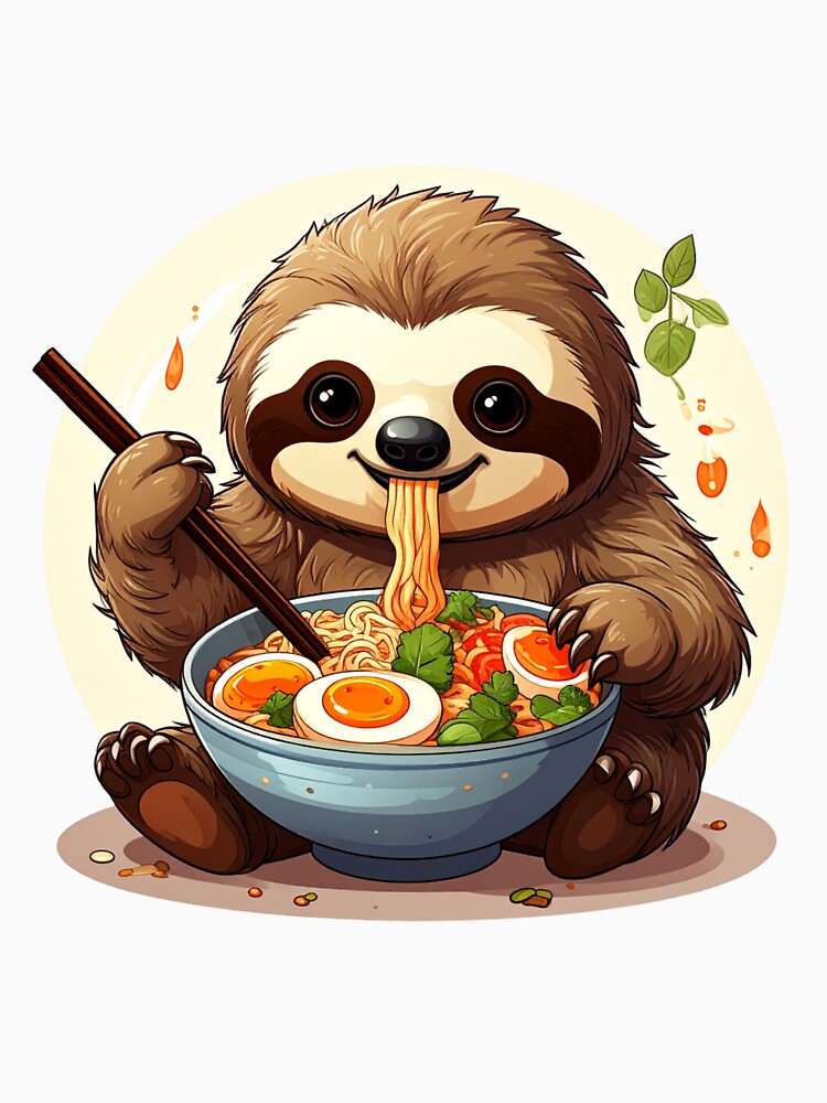 Cute Sloth Eating Ramen – Kawaii Sloth Noodle Bowl by TripleMoonCrafts