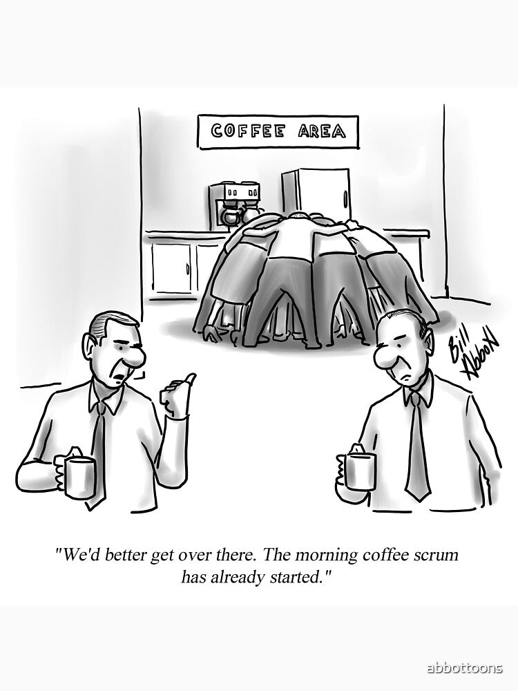 Classic Office Coffee Scrum Cartoon by abbottoons Unisex , , , Long Sleeve Tee