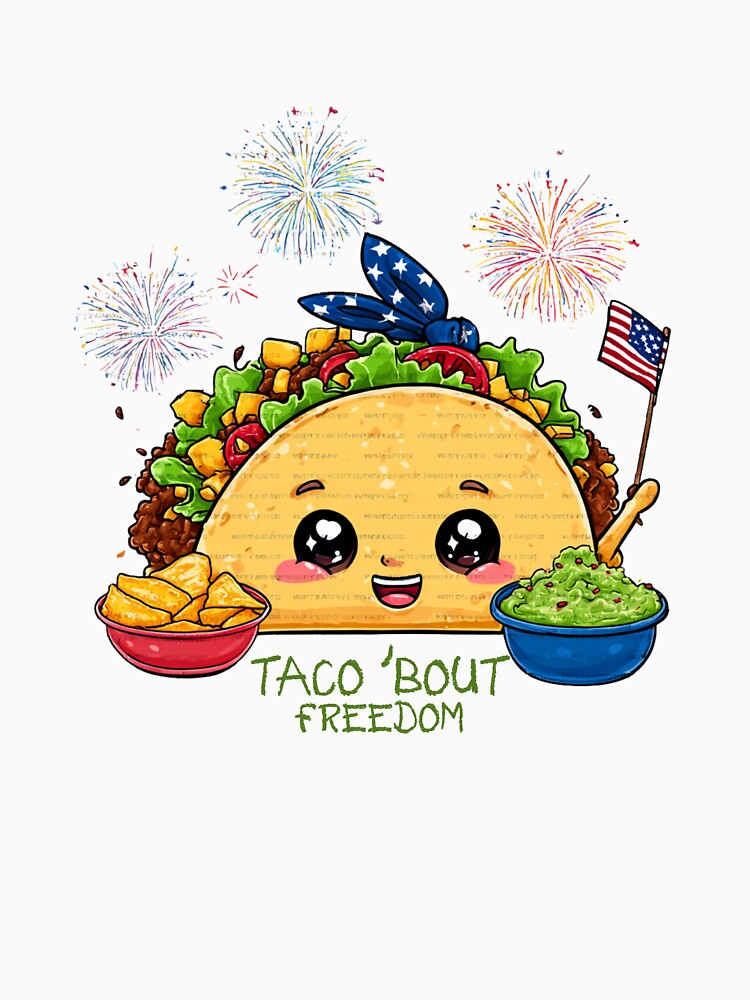 Taco 'Bout Freedom Patriotic Taco with Bandana 4th of July Design by BoxofMoments Unisex , , , Long Sleeve Tee