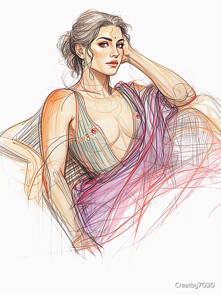 Contemporary Sketch of Woman in Saree by Creatby7030