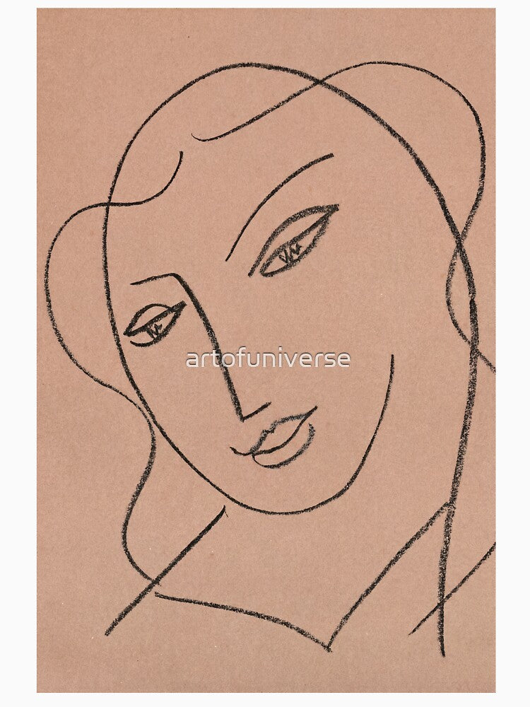 Etude Pour La Vierge Tete Voilee by Henri Matisse: Minimalist Line Portrait by artofuniverse