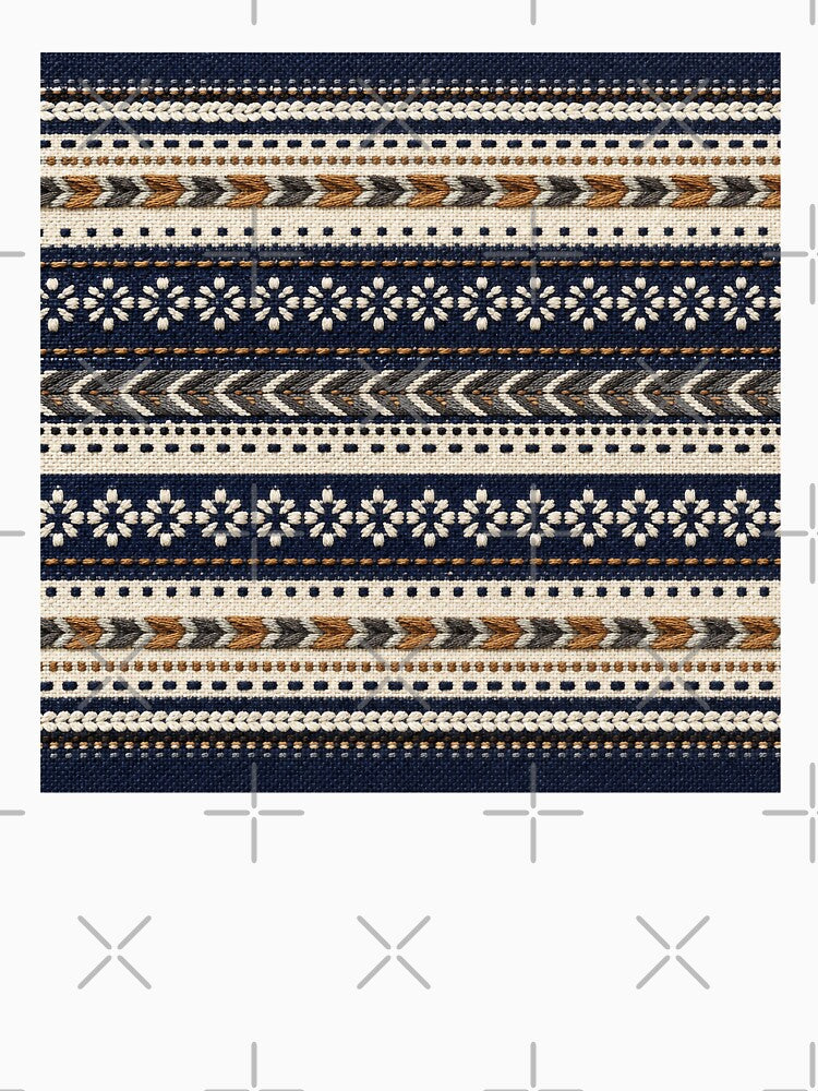 Indigo Embroidered Woven Stripe Pattern by frumixart Unisex , , , Long Sleeve Tee