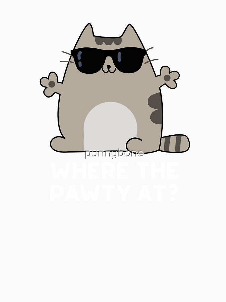 Where The Paw-ty At Funny Party Cat Pun (Dark BG) by punnybone Unisex , , , Long Sleeve Tee
