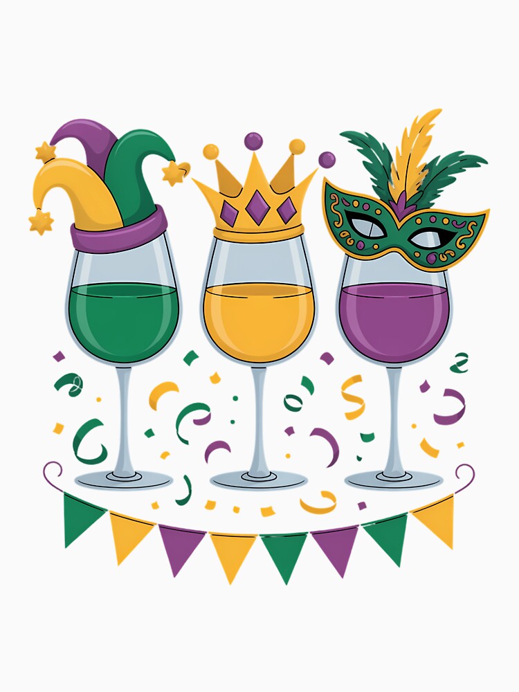 Drinking Wine Mardi Gras Glass Of Wine by papertaless Unisex , , , Long Sleeve Tee