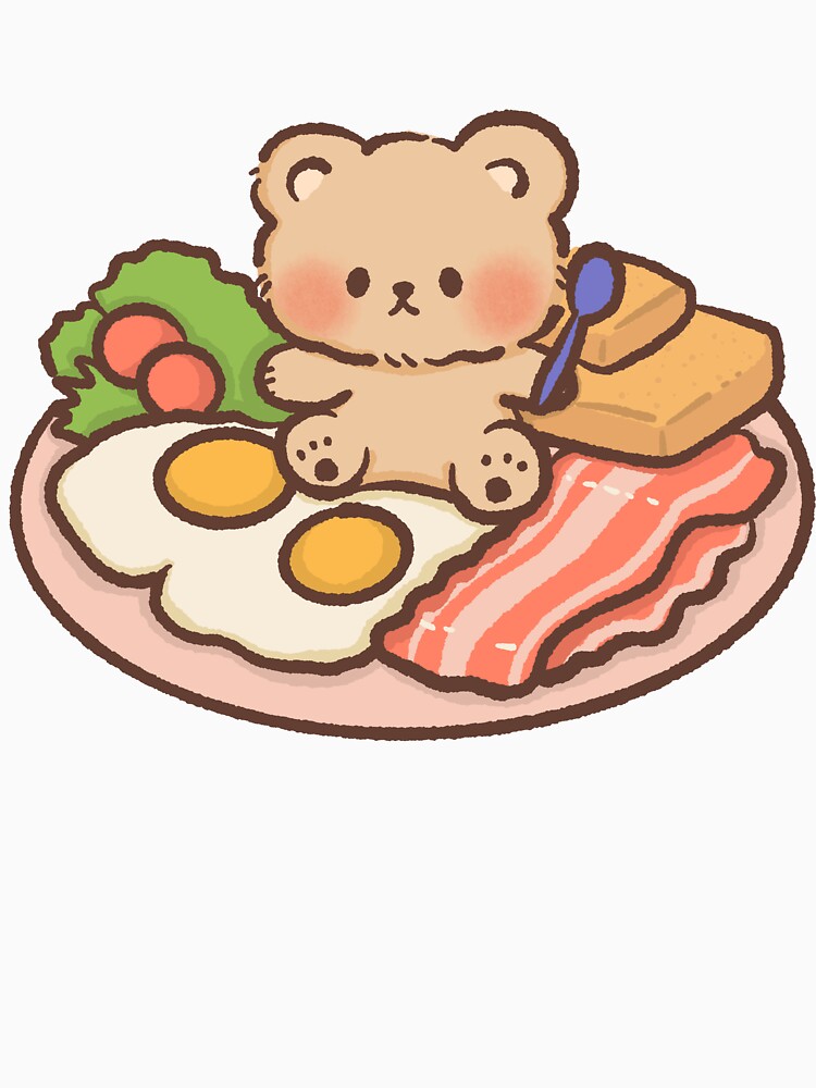Cute Bear Breakfast Platter Illustration by NadirJArt Unisex , , , Long Sleeve Tee