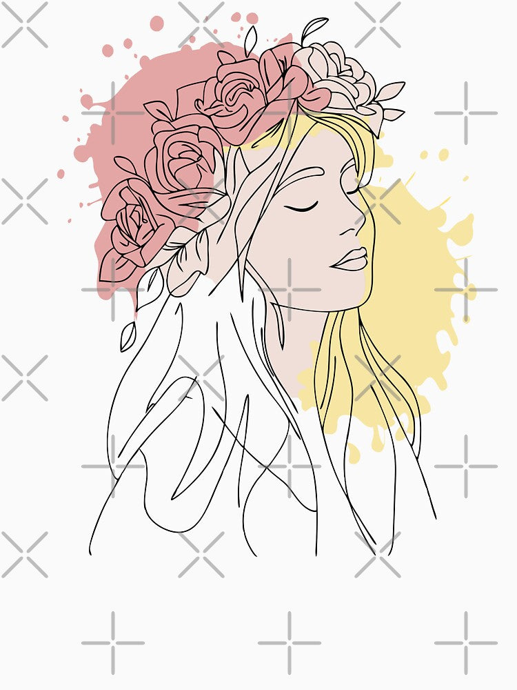 Minimalist Line Art Portrait with Floral Crown by Lydyb-creations