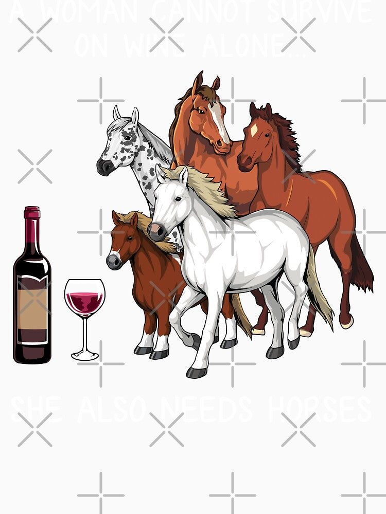 Funny Women Horses and wine by TeeDoozy Unisex , , , Long Sleeve Tee