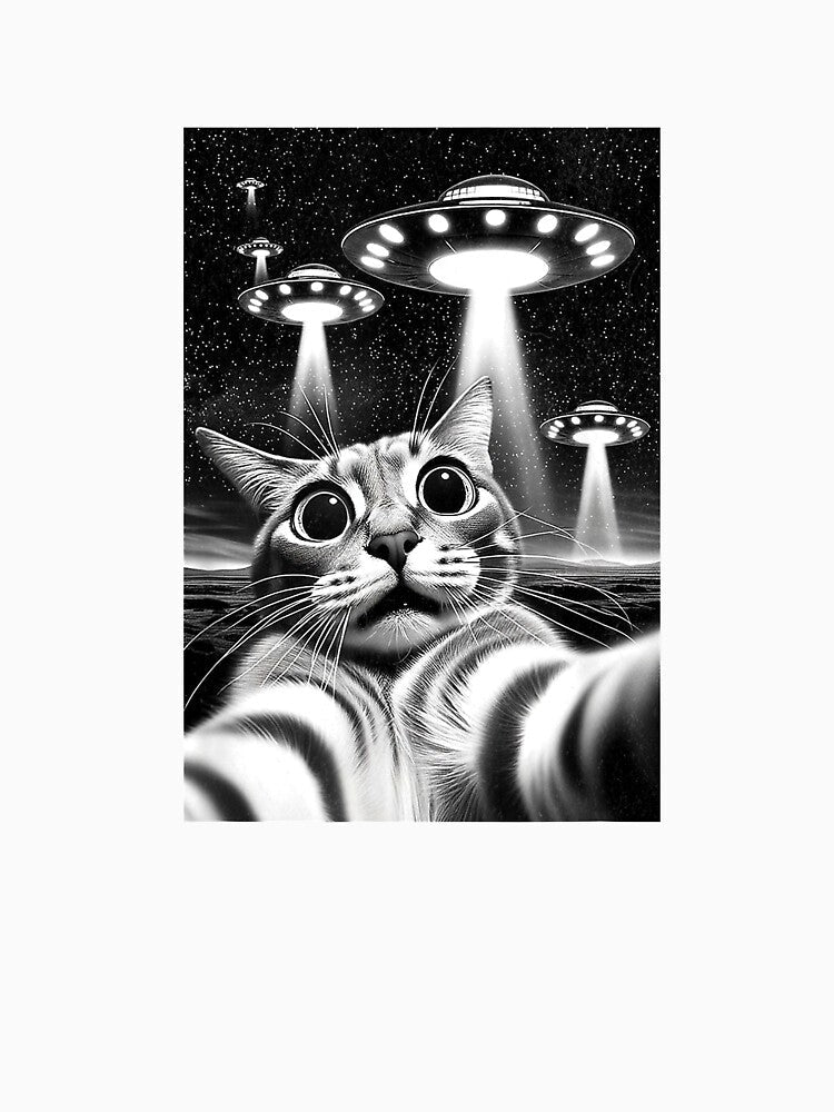 Cat UFO Funny Invasion Meme Retro Alien Cat UFO Selfie by SubStudio97 Unisex , , , Long Sleeve Tee