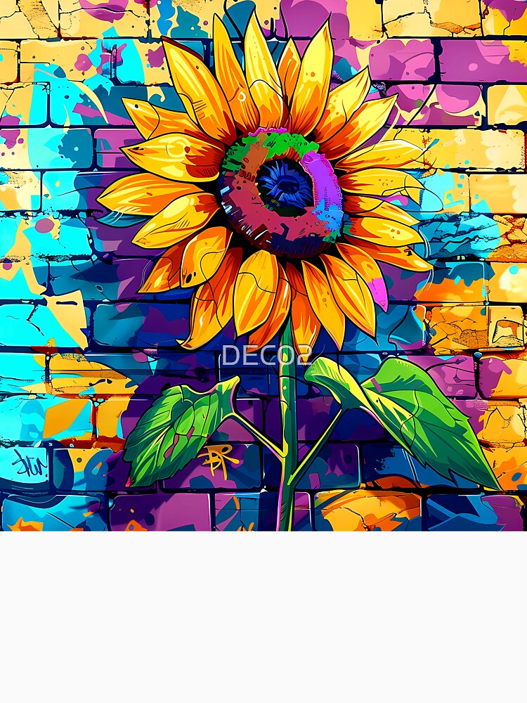 Pop Art Daisy Flower Colorful Graffiti Street Mural by DEC02 Unisex , , , Long Sleeve Tee